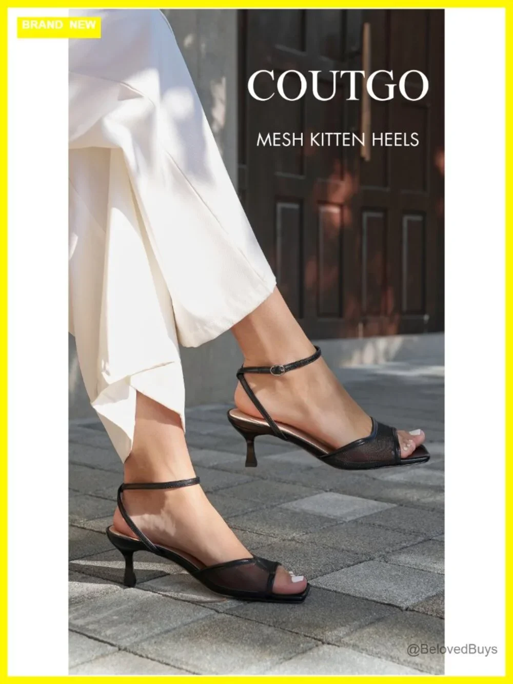 Womens Strappy Kitten Heel Sandals Mesh Square Open Toe Ankle Strap Dress Shoes